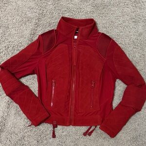 blanc noir Red Quilted Zip-Front Moto Jacket